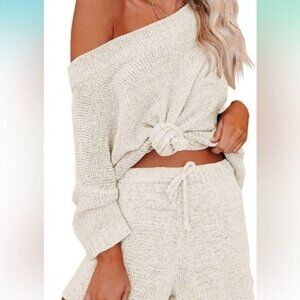 Cream Off the Shoulder Sweater - Lightweight Knit Sweater Cowl Neck -